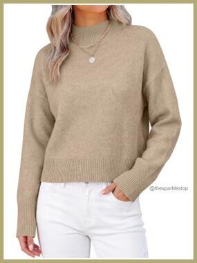 Cropped Mock Neck Pullover Sweater - Women's Lightweight Knit